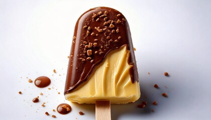 Vanilla ice cream stick with topping chocolate layer