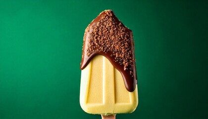 Vanilla ice cream stick with topping chocolate layer