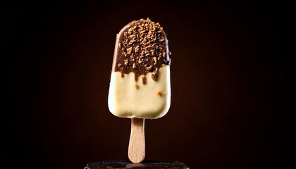Vanilla ice cream stick with topping chocolate layer