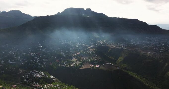 Panoramic View Of Town Lalibela In Ethiopia - Drone Shot