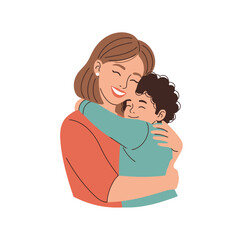 Warm Embrace of Mother and Child Illustration Showcasing Affectionate Bond and Family Love. Suitable for Mother's Day cards, parenting blogs, or family-themed educational materials.