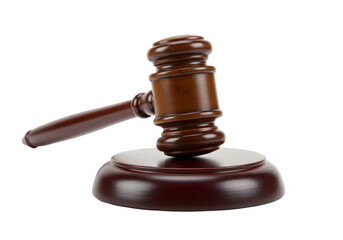 Brown Wooden Gavel on Sound Block Isolated on Transparent Background