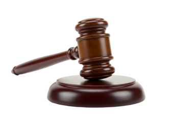 Brown Wooden Gavel on Sound Block Isolated on Transparent Background