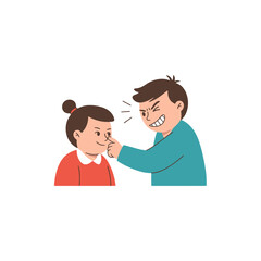Fototapeta premium Cartoon Illustration Depicting Teasing and Playfulness Between Siblings or Friends, Suitable for Educational Materials and Children's Content, Promoting Interaction and Emotional Awareness.