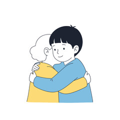 Touching illustration depicting a warm embrace between a young boy and his grandmother, conveying love and affection. Ideal for projects related to family, elderly care, childhood memories.