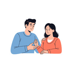 Fototapeta premium Caring Man Comforting Sad Woman with Gentle Support and Understanding for Mental Health Awareness and Relationship Counseling Illustrations or Empathy-themed Visual Projects.