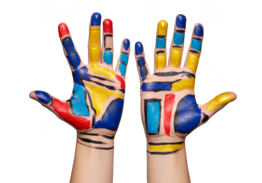 Abstract Body Paint Hands Colorful Art Fingers Blue Yellow Red Sparkly - Powered by Adobe