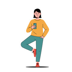 Woman balancing in tree pose while holding a smartphone, ideal for illustrating mindfulness apps, digital wellness content, or promoting work-life balance in the digital age.