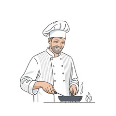 Professional Chef Cooking Food in a Pan, Ideal for Culinary Arts, Recipe Illustrations, and Restaurant Promotion. Suitable for showcasing culinary expertise, cooking skills, and food preparation.