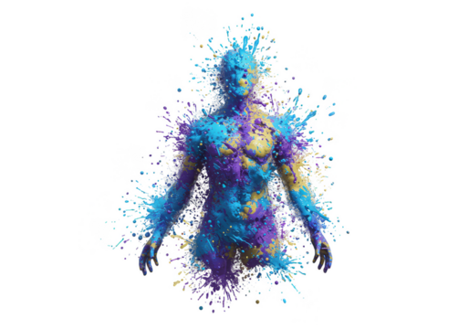Abstract Figure Exploding Body 3d Rendering on Transparent Background - Powered by Adobe