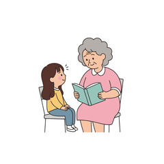 Grandma Reading to Granddaughter, Storytelling Illustration
