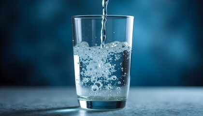 A glass of water with bubbles being poured into it
