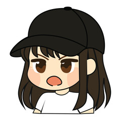 Cute Girl Character Annoyed Expression with Black Cap