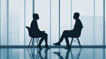 Silhouette interview business office professional conversation window modern serious