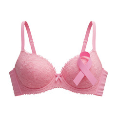 Awareness Ribbon on Pink Bra Symbolizing Support for Breast Cancer