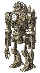 Naklejka premium Clockwork Steampunk Robot Machine Retro Vintage Technology Illustration