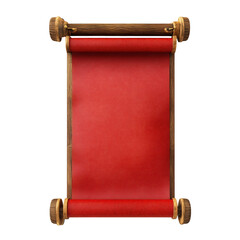Scroll of Crimson Secrets: An intriguing ancient scroll unfurls, revealing its vibrant red secrets within, framed by weathered wood, inviting curiosity and storytelling.