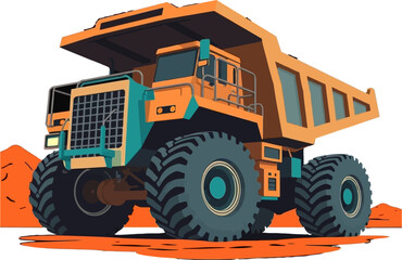 Obraz premium Epic scene in modern flat design depicting a grand, futuristic mining truck
