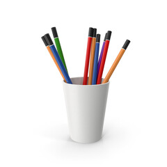 Colorful Paintbrushes in White Cup Art Supplies 3d transparent background png