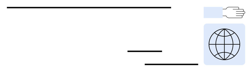 Abstract composition featuring a globe and an outstretched hand in minimalist style. Ideal for global communication, networking, connection, charity, international projects, web design, simple flat