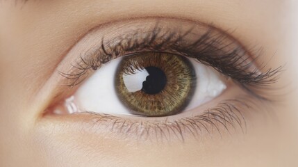 Obraz premium Close-up of a natural female eye with intricate iris details, isolated on white background. The beauty of human eye texture.