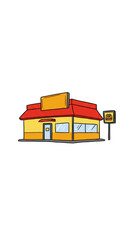 Cartoon Illustration of a Yellow Store with Red Roof Transparent