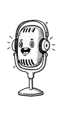 Cartoon Microphone Character Wearing Headphones Isolated Transparent