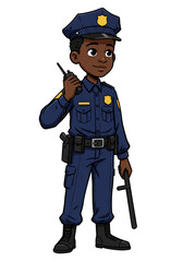 Cartoon Police Officer in Blue Uniform Law Enforcement Illustration