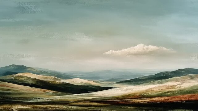 Serene landscape with rolling hills and distant mountains