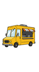 Cartoon Yellow Food Truck Street Vehicle Transport With Transparent BG