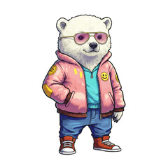 Cartoonish Bear Character Pink Jacket Illustration Transparent Background