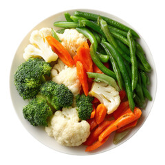 Steamed Mixed Vegetables on Plate isolated on transparent white background, clipping path