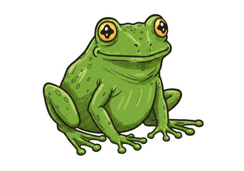 Cute Green Cartoon Frog Illustration Isolated Animal Wildlife Art