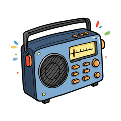 Fototapeta premium Cartoon Style Blue Vintage Radio Transparent Background Illustration
