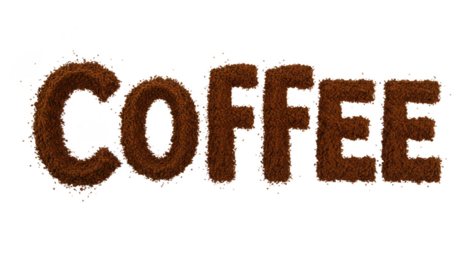 Coffee Lettering Brown Font 3d Render on Transparent Background