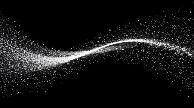 漆黒の背景に舞う無数の白い粒子が描く流線形の軌跡 | Streamline trail of countless white particles on black background
