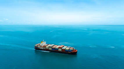 Aerial view of the freight shipping transport system cargo ship container. international...