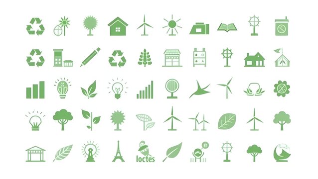 40 Eco Icons – Green Energy, Recycling, and Sustainable Living - Powered by Adobe