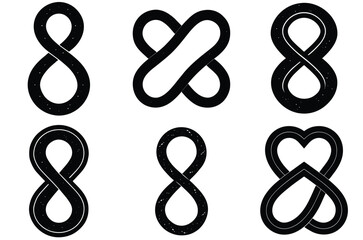 Obraz premium Collection of six stylized black infinity symbols with a textured effect on white background