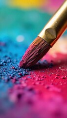 Fototapeta premium Vibrant Paintbrush Close-up Thick, Saturated Colors Ready for Artistic Expression on Canvas. Ideal for Creative Projects and Design Backgrounds.