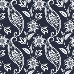 Seamless paisley floral pattern with vintage decorative design and retro textile style