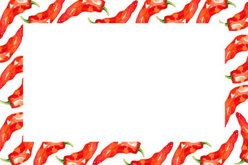 Watercolor chili pepper frame. Hand drawn illustration food hot spice drawing. Can be used for menu, greeting cards, banners, templates.