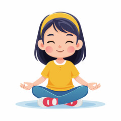 Serene Child Meditating: A young child finds inner peace through meditation, her eyes closed in a tranquil pose. It's a heart warming sight of a pure and peaceful inner state.