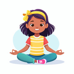 Serene child in Yoga Pose: A young, smiling child practices yoga, embodying peace and tranquility through a gentle posture, promoting well-being. 