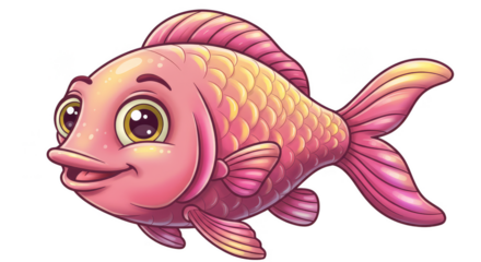 Cute Cartoon Pink Fish Isolated Freshwater Ocean Animal Illustration