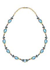 Jewelry design modern art necklace with blue topaz and green sapphire by hand drawn.