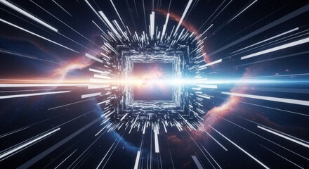 Obraz premium Abstract Digital Tunnel with Exploding Core and Streaking Lights