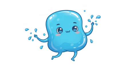 Cute Kawaii Aqua Blob Cartoon Transparent Background Illustration