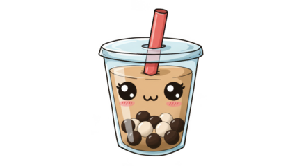 Cute Kawaii Bubble Tea Illustration Boba Pearl Tea Transparent Background
