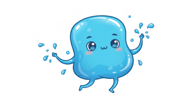 Cute Kawaii Aqua Blob Cartoon Transparent Background Illustration